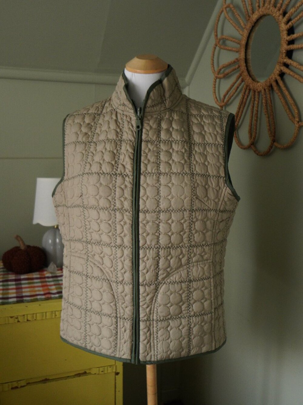 light green/ forrest green reversible quilted vest